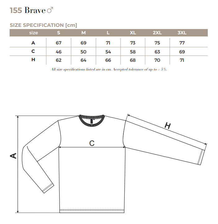 Tabela rozmiarów longsleeve
